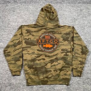 AFTCO Mens Camo Hoodie American Fishing Tackle Company Pullover Green Large